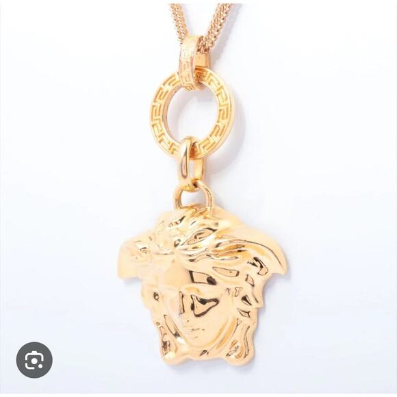 NIB Versace Medusa Head Pendant Gold Tone Triple Multi Chain Necklace $750 - Picture 2 of 11